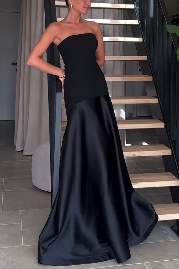 Mireille | Robe longue élégante sans bretelles et évasée
