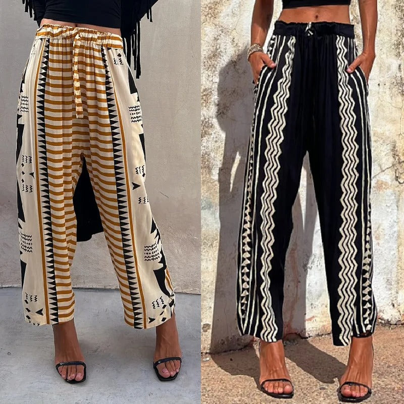 Pauline Pantalon à poches à taille élastique imprimé ethnique