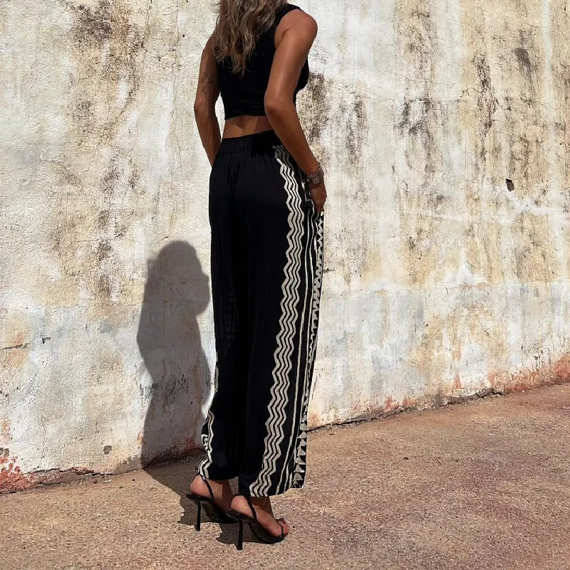 Pauline Pantalon à poches à taille élastique imprimé ethnique