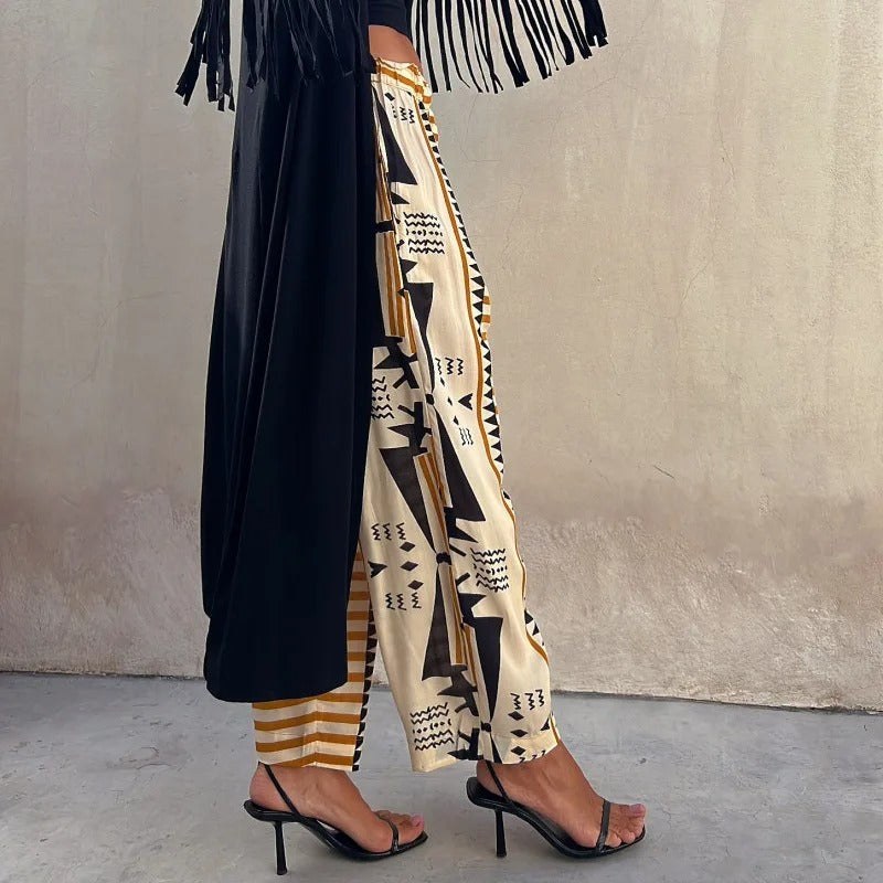 Pauline Pantalon à poches à taille élastique imprimé ethnique