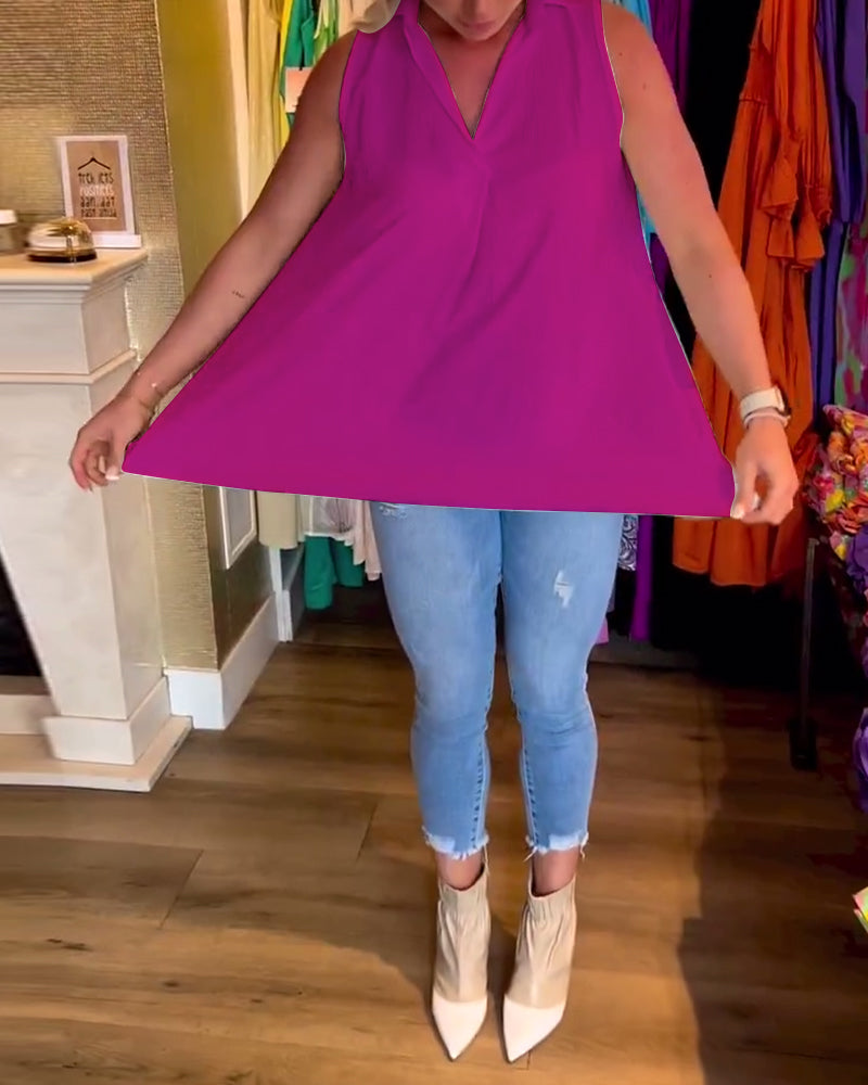 Gabrielle |Top sans manches avec volants et revers