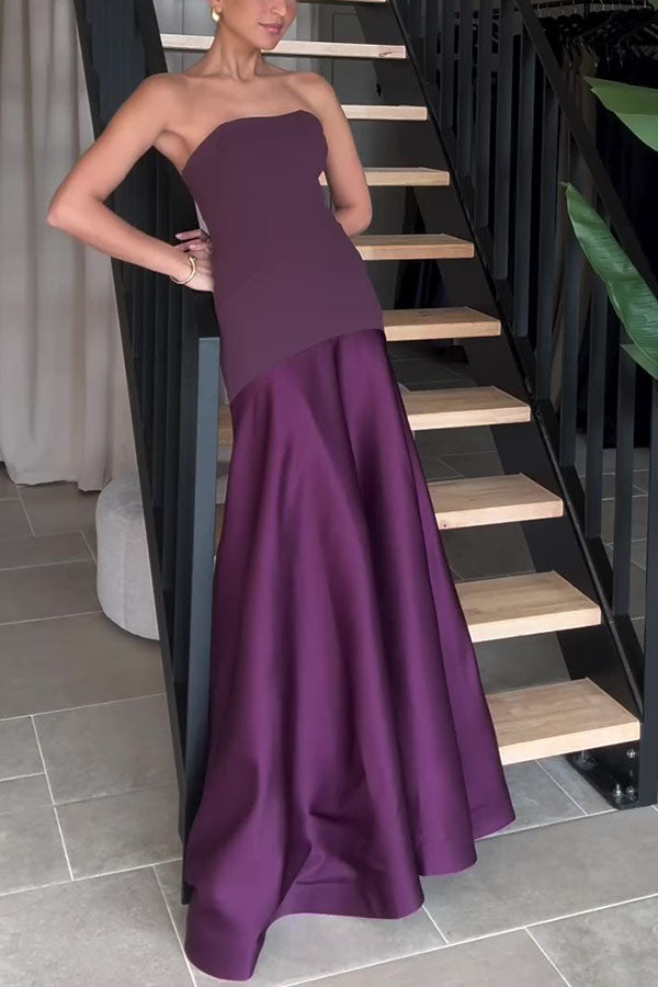 Mireille | Robe longue élégante sans bretelles et évasée