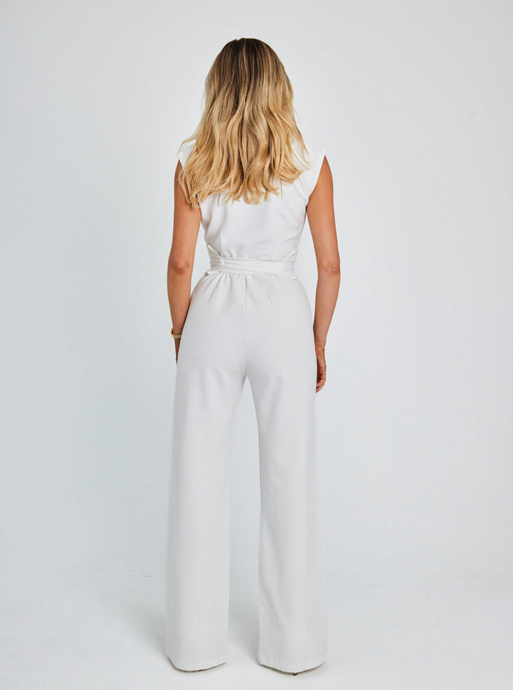 Seline | Combi-Pantalon Sans Manches à Ceinture et Pantalon Large pour Femme