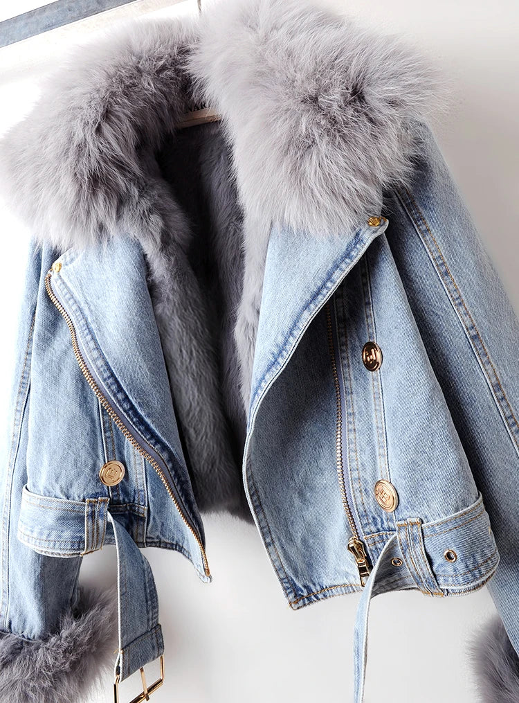 Philomène | Veste en jean avec col en fourrure