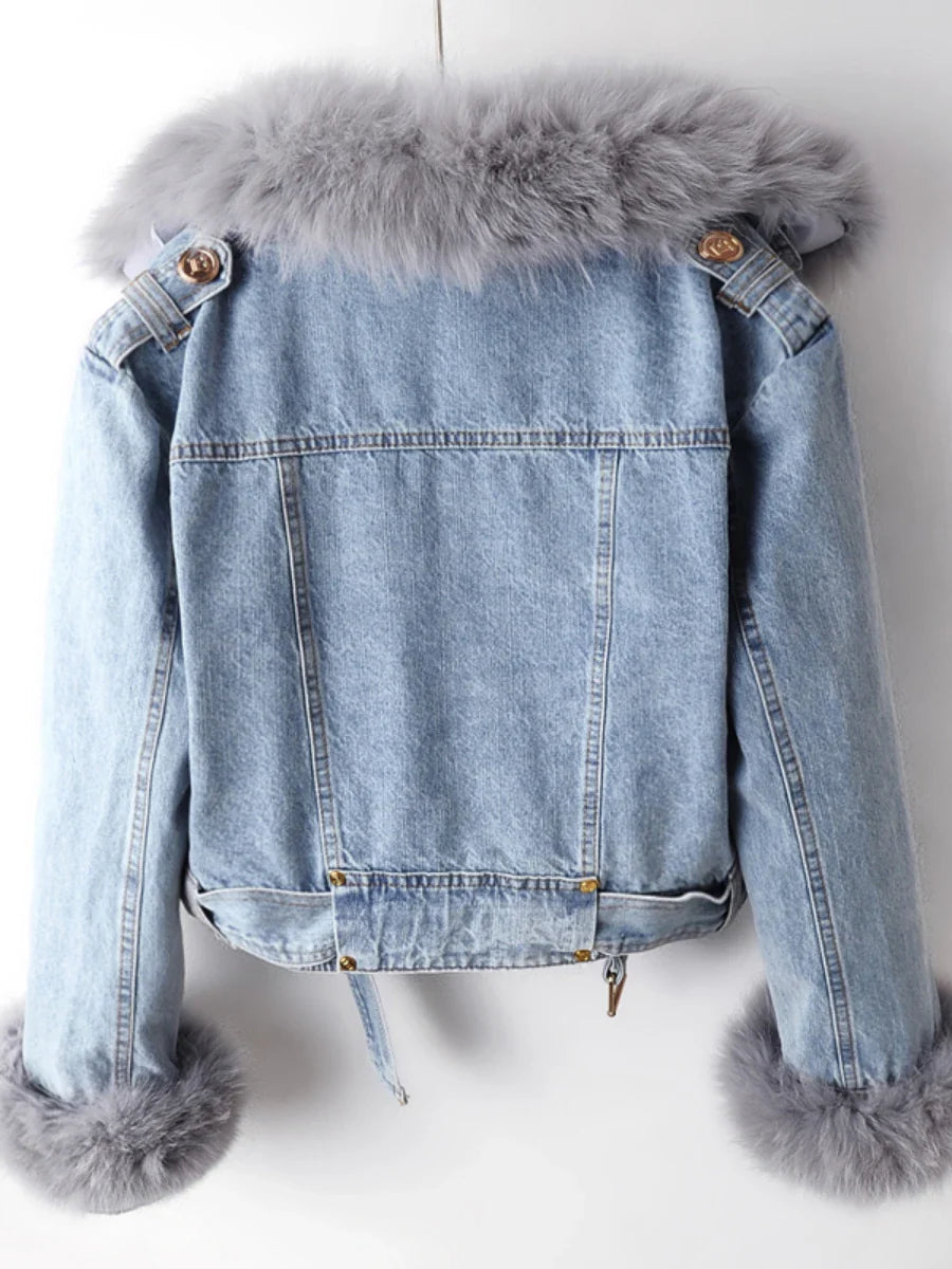 Philomène | Veste en jean avec col en fourrure