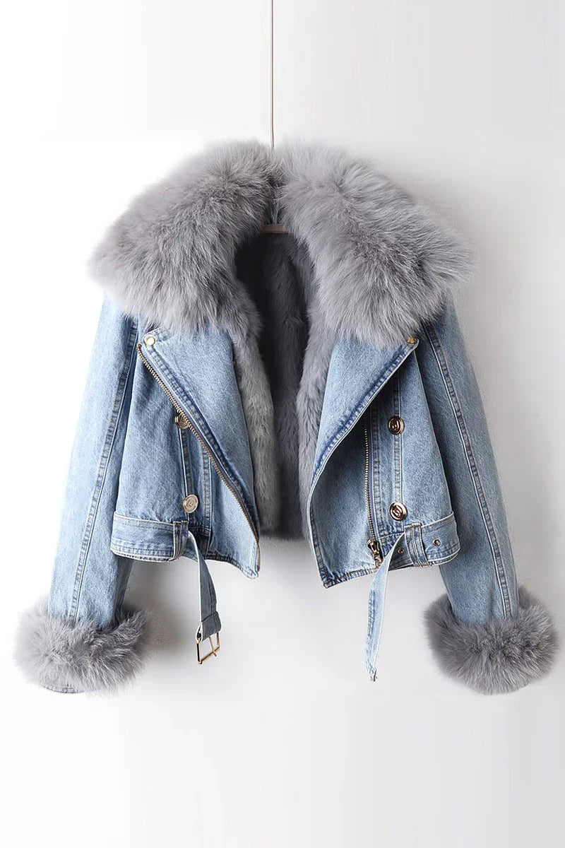Philomène | Veste en jean avec col en fourrure