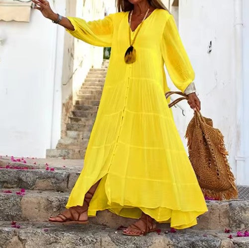 Sabine | Maxi robe en coton et lin à motifs