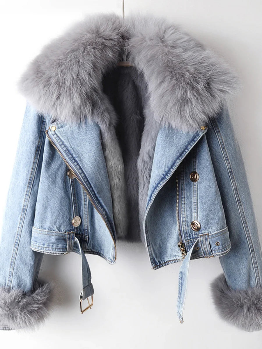 Philomène | Veste en jean avec col en fourrure