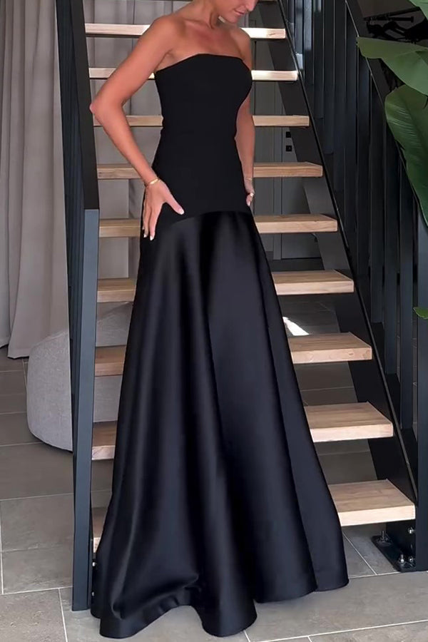 Mireille | Robe longue élégante sans bretelles et évasée