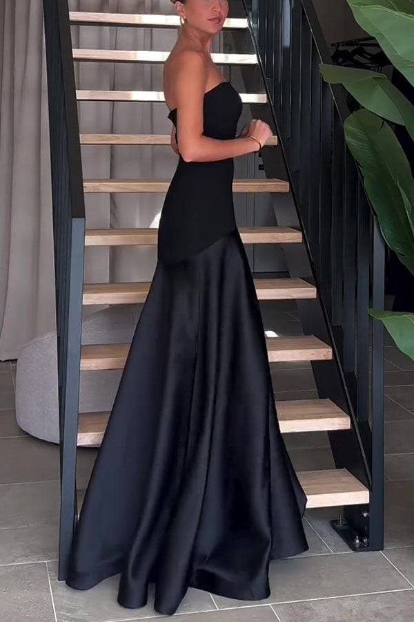 Mireille | Robe longue élégante sans bretelles et évasée