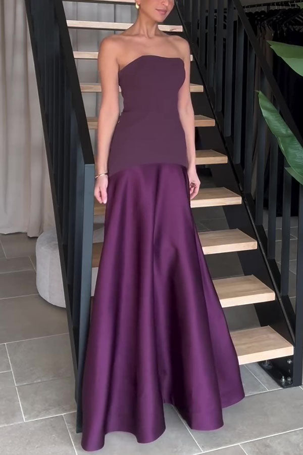 Mireille | Robe longue élégante sans bretelles et évasée