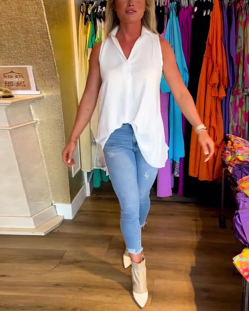 Gabrielle |Top sans manches avec volants et revers