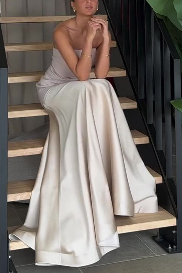Mireille | Robe longue élégante sans bretelles et évasée