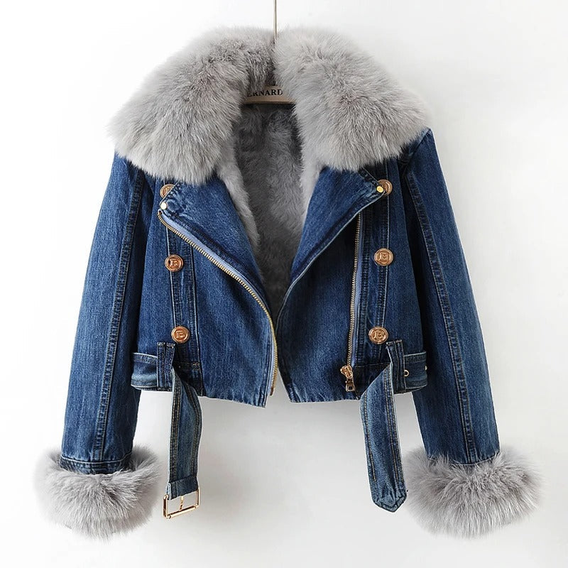 Philomène | Veste en jean avec col en fourrure