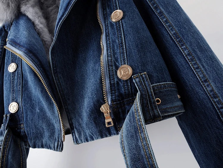 Philomène | Veste en jean avec col en fourrure