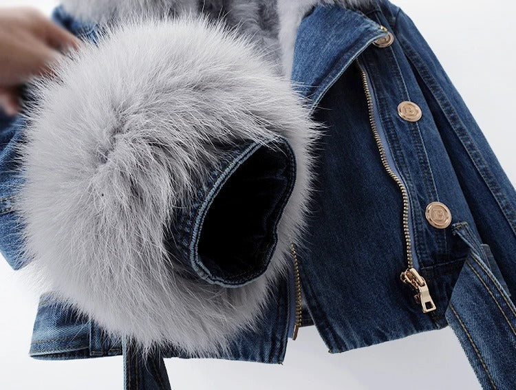 Philomène | Veste en jean avec col en fourrure