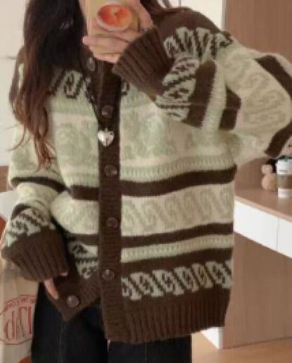 Myrie | Cardigan en Tricot Douillet à Motifs – Taille Unique