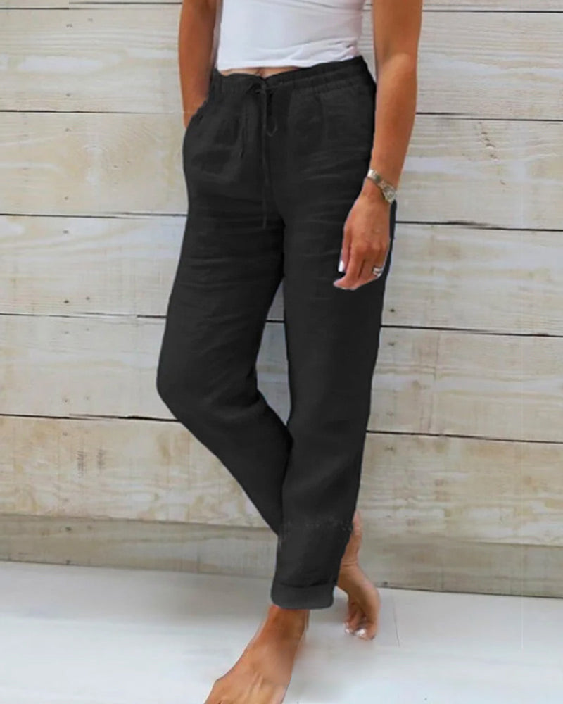 Élise |  Pantalon large en coton et lin pour femmes