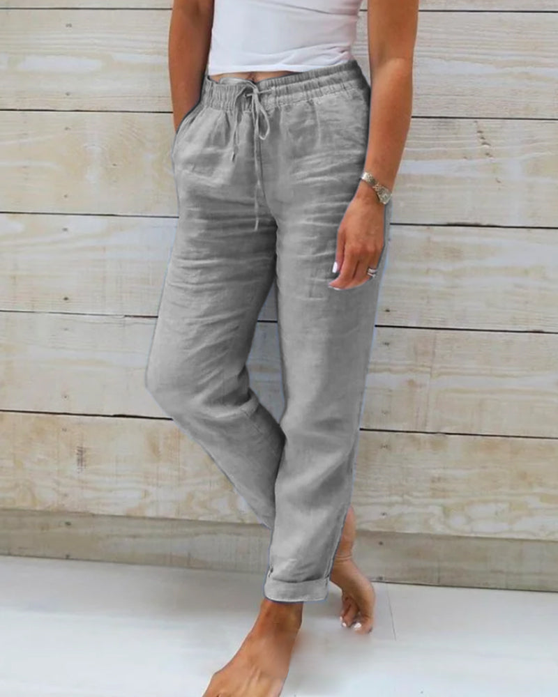 Élise |  Pantalon large en coton et lin pour femmes