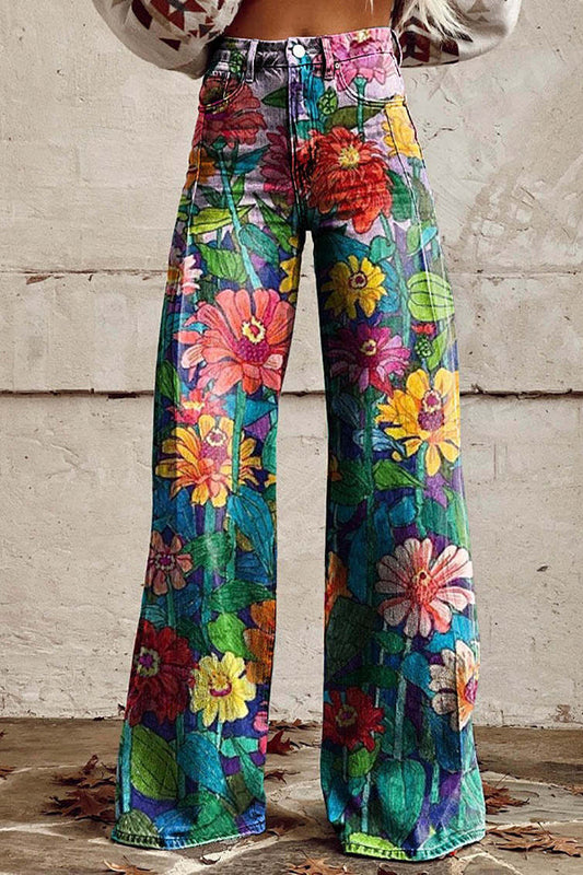 Jocelyne | Pantalon décontracté à poches boutonnées et imprimé floral