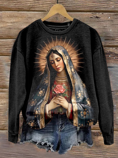 Sweat-shirt décontracté unisexe rétro Renaissance, peinture artistique de la Vierge Marie, imprimé