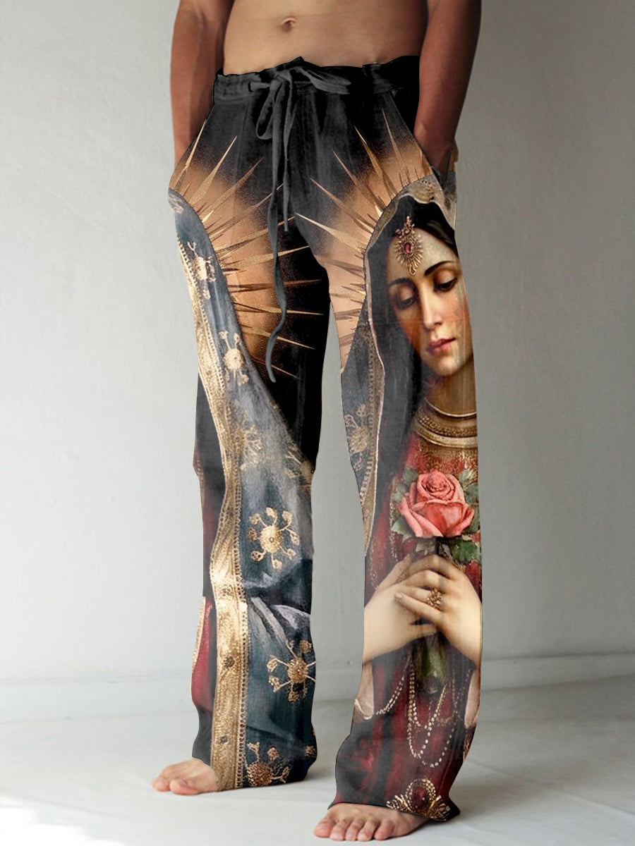 Pantalon décontracté imprimé Vintage Renaissance pour hommes, peinture artistique de la Vierge Marie