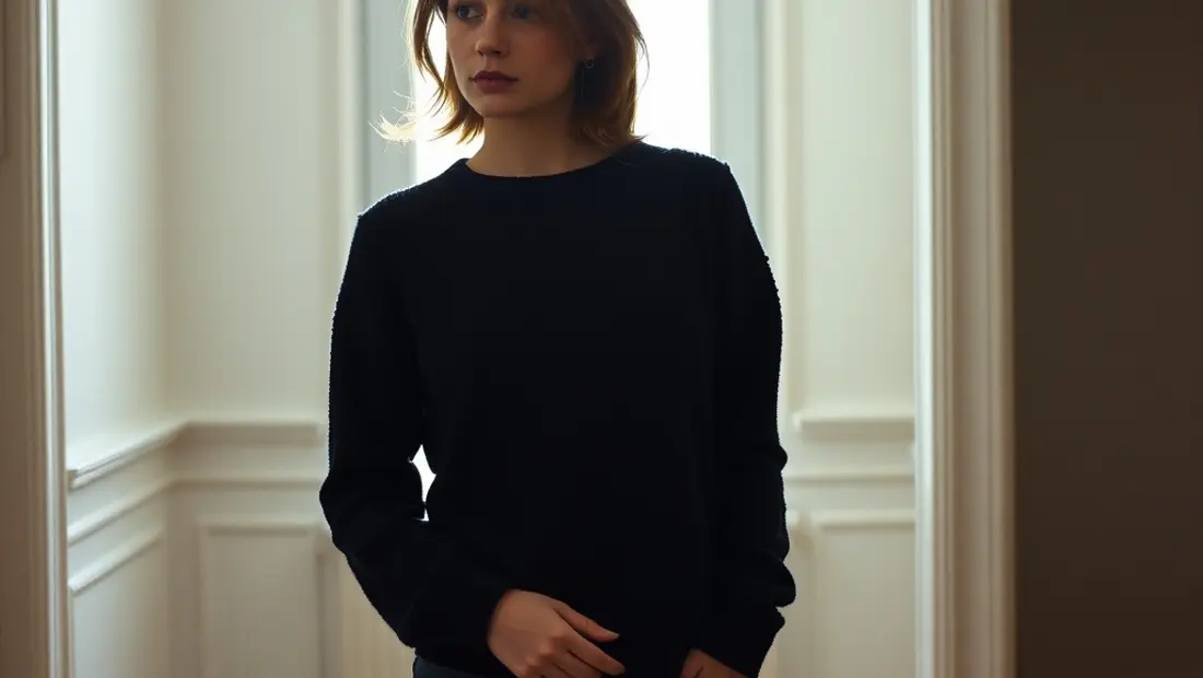 Femme avec un pull en cachemire dans un intérieur