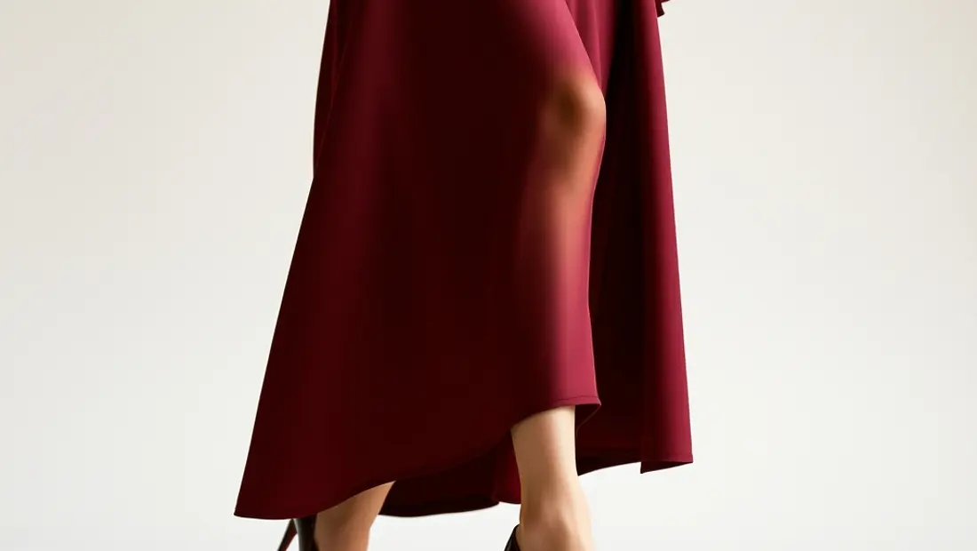 Femme en jupe longue sur un tapis rouge