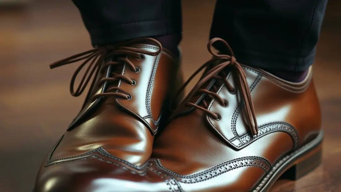 Chaînes et lacets de chaussures en cuir brun.
